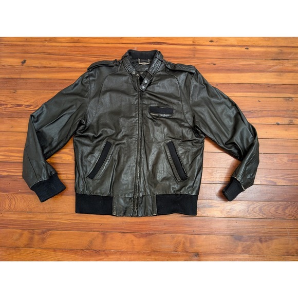 VTG Members Only Mens Black Leather Bomber Jacket Full Zip Classic Size 40 M